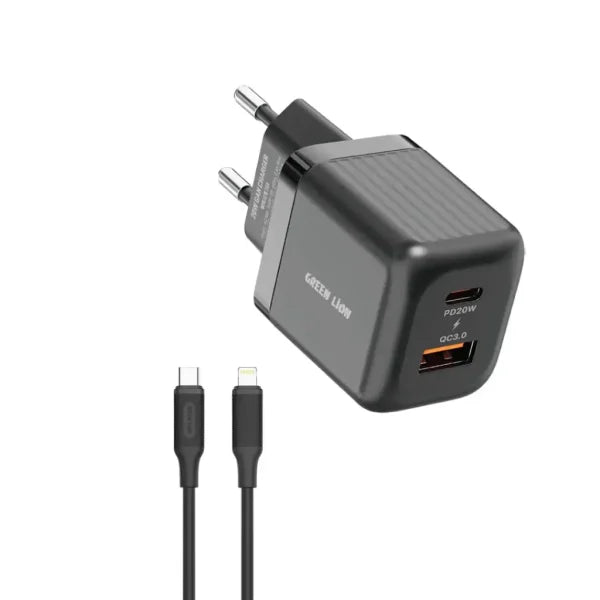 Green Lion Ultra Compact GaN Wall Charger EU Pin A+C 20W – Black